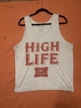 Miller High Life Beer Graphic Muscle Tank Top Grey Men's Size Large